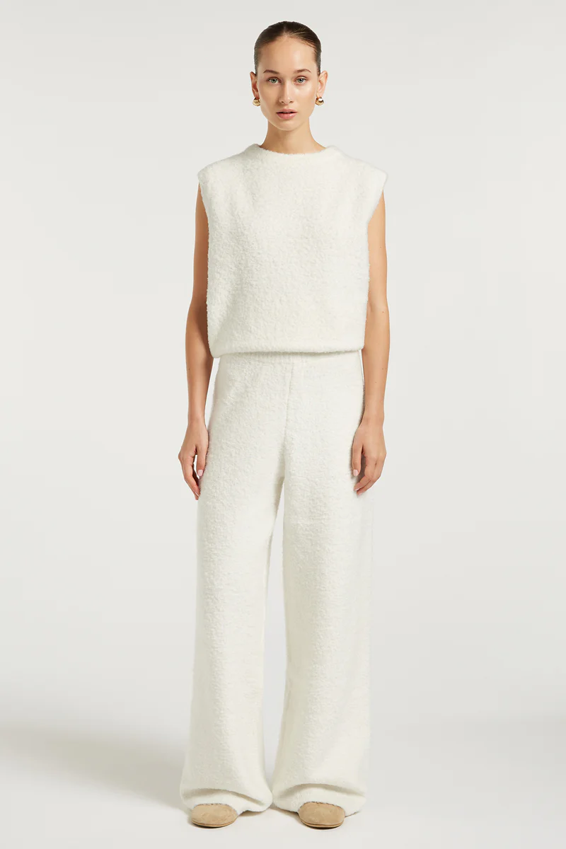 COCO Boucle Knit Joggers Cream - Image 3