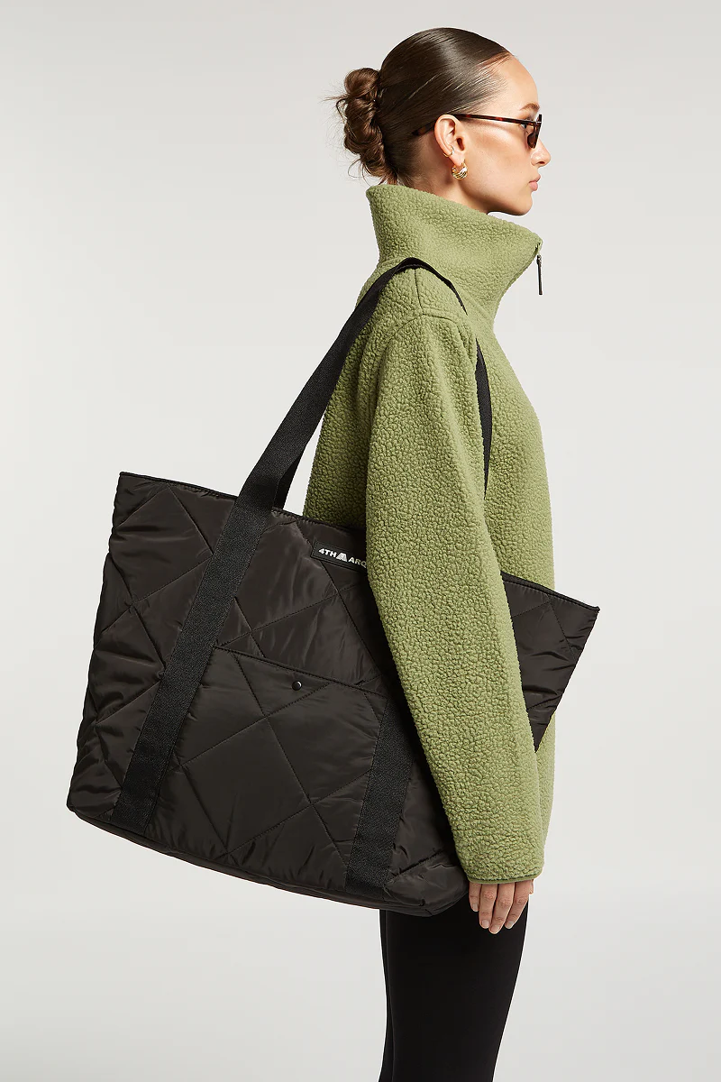 Nylon Puffer Tote Bag Black - Image 4