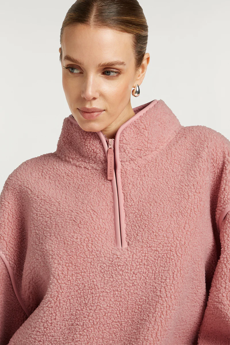 SLOANE Borg Half-Zip Ballerina Pink - Image 4